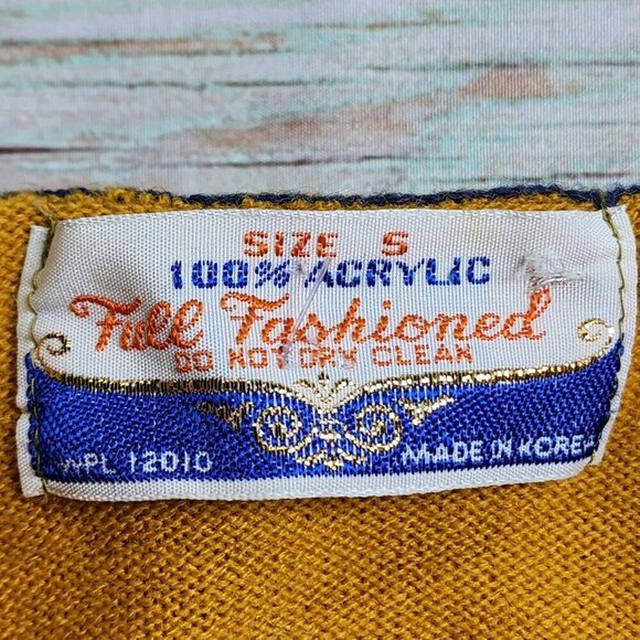 Vintage Gold Turtleneck Sweater W/ Pocket & Contrast Trim Full Fashioned Acrylic - Picture 4 of 7